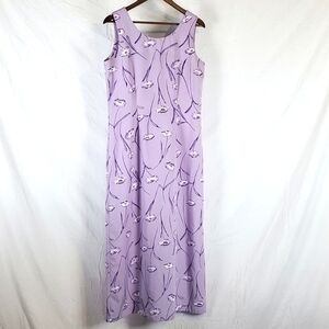 Vintage 90s Boutique Europa Cottagecore Purple Floral‎ Midi Dress